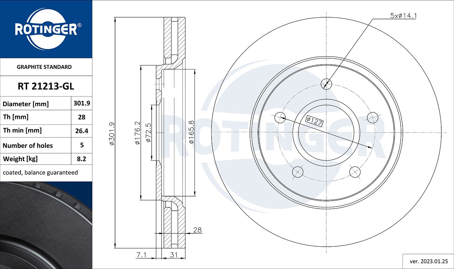 Tarcza hamulcowa ROTINGER RT 21213-GL
