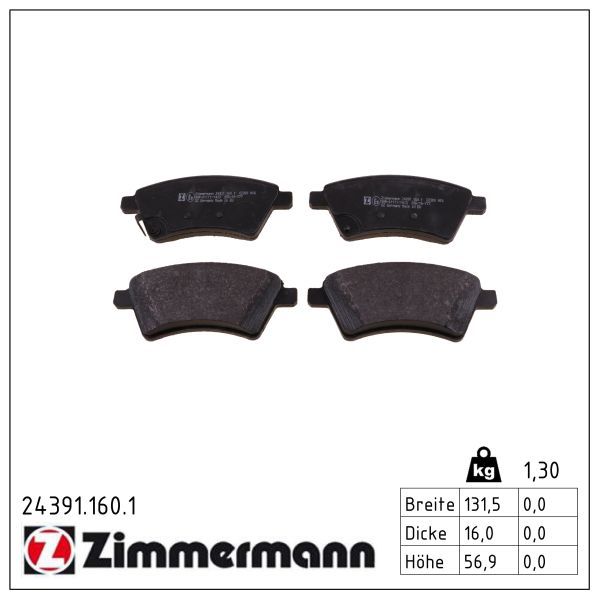 Sada brzdových destiček, kotoučová brzda ZIMMERMANN 24391.160.1