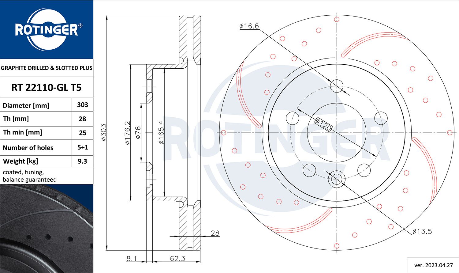 Tarcza hamulcowa ROTINGER RT 22110-GL T5