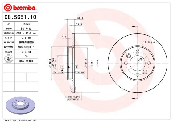 Tarcza hamulcowa BREMBO 08.5651.10