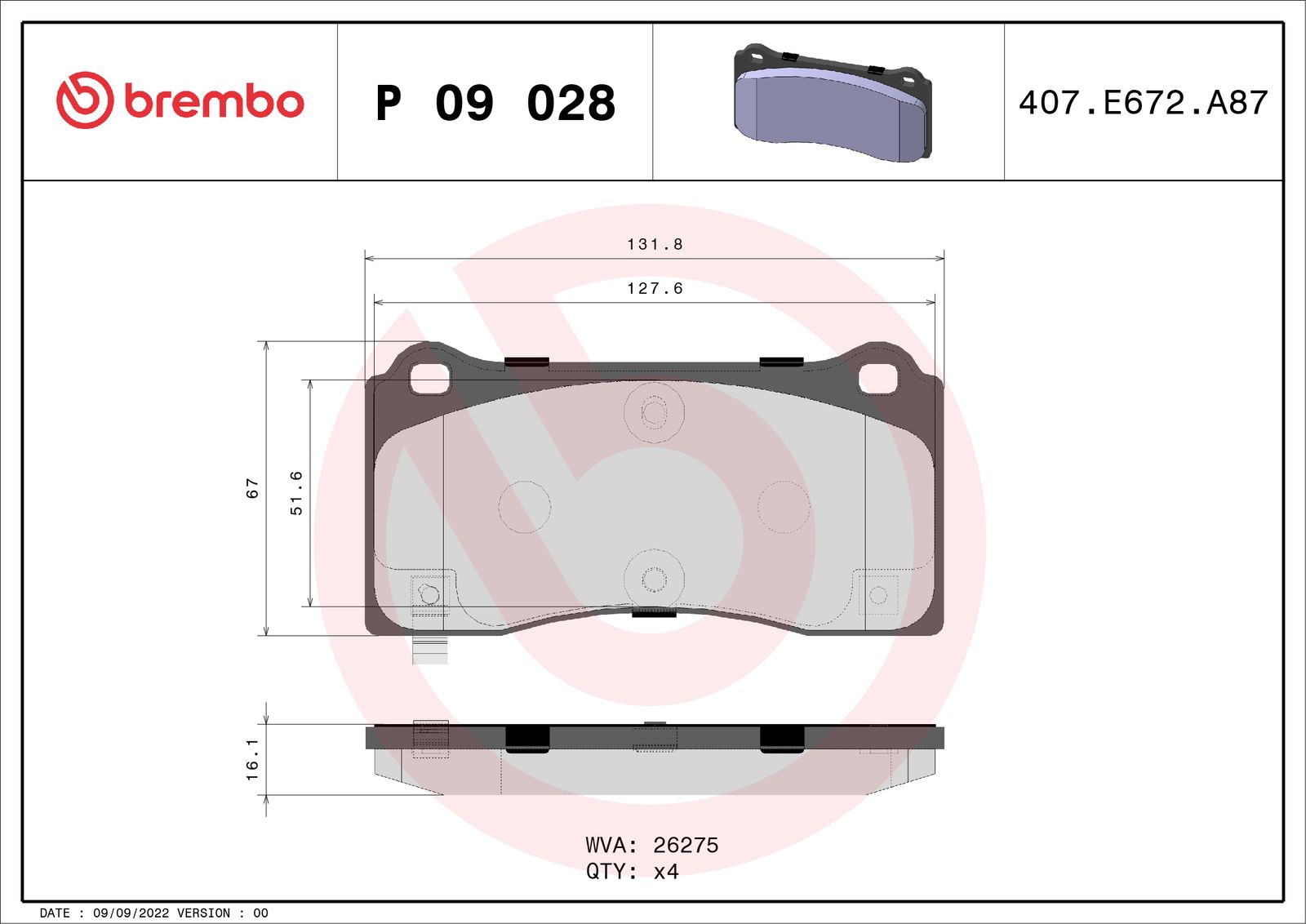 Sada brzdových platničiek kotúčovej brzdy BREMBO P 09 028