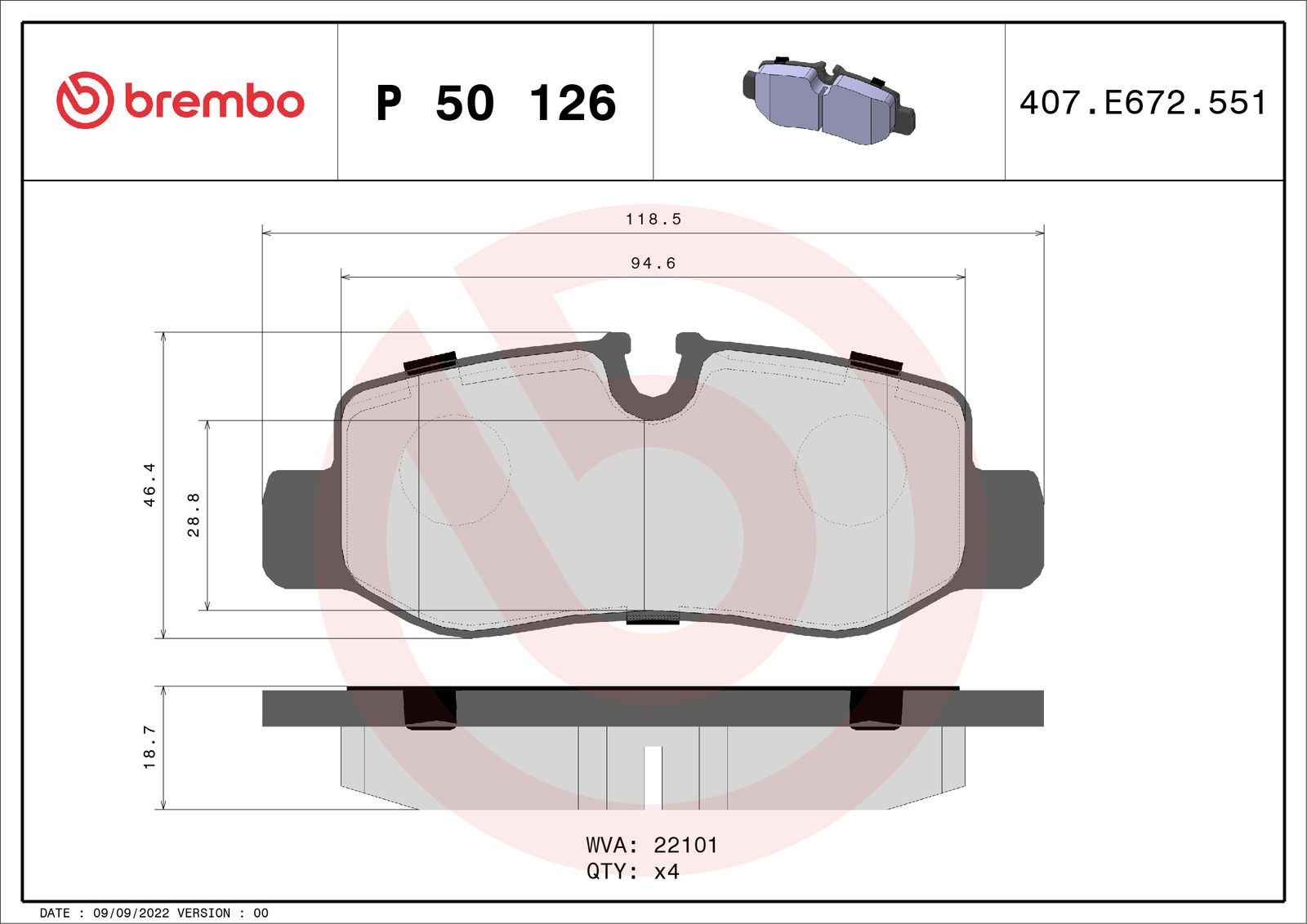 Sada brzdových platničiek kotúčovej brzdy BREMBO P 50 126