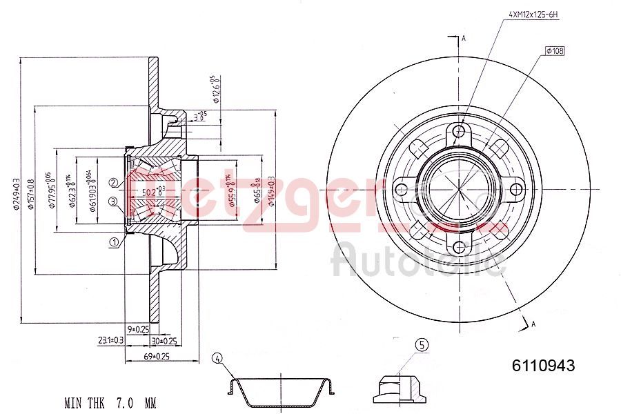 Tarcza hamulcowa METZGER AUTOTEILE 6110943