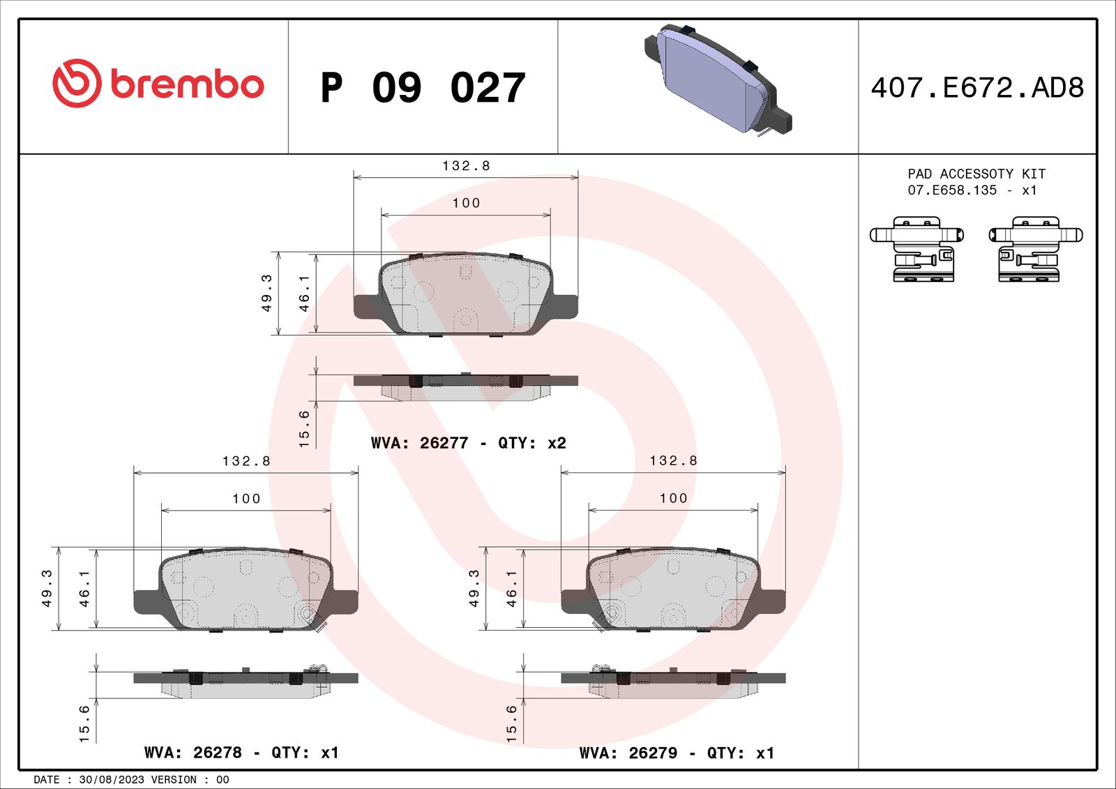 Sada brzdových platničiek kotúčovej brzdy BREMBO P 09 027
