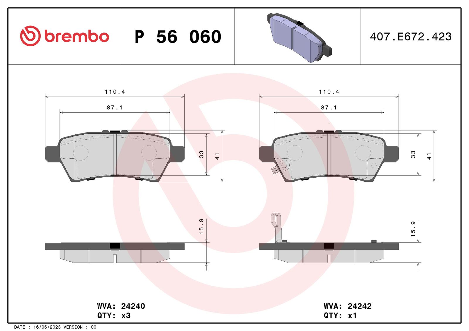 Sada brzdových platničiek kotúčovej brzdy BREMBO P 56 060