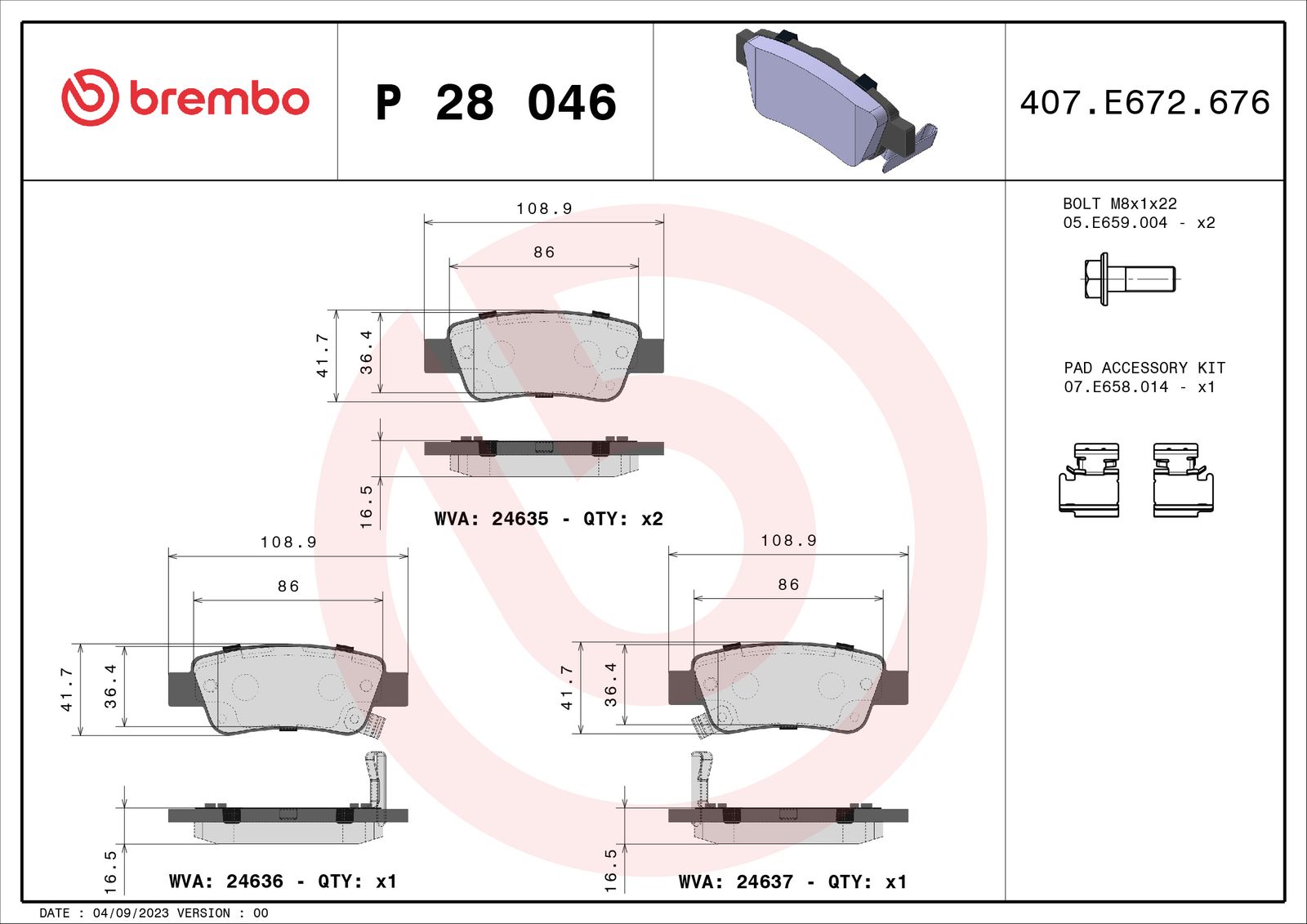 Sada brzdových platničiek kotúčovej brzdy BREMBO P 28 046