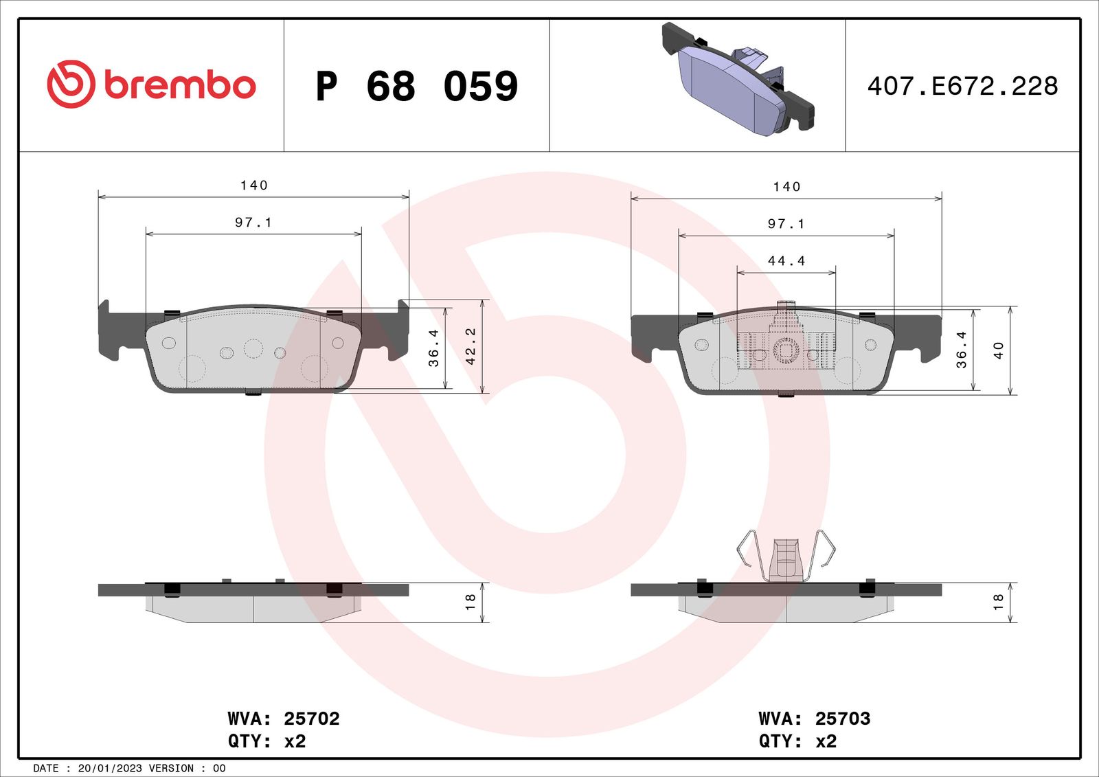 Sada brzdových platničiek kotúčovej brzdy BREMBO P 68 059