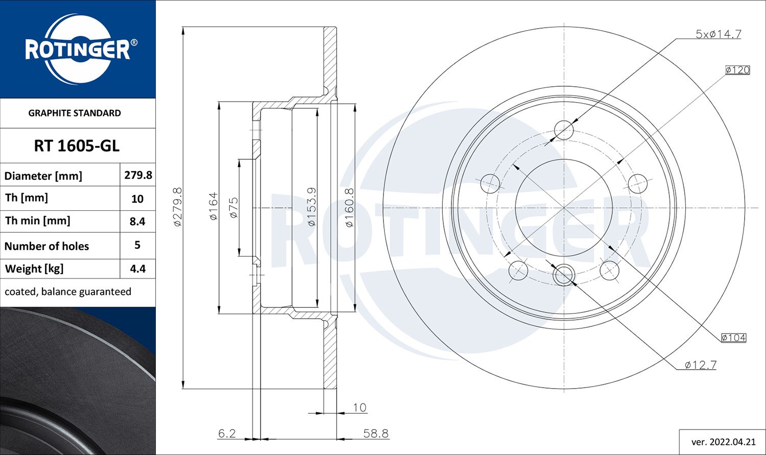 Disc frana ROTINGER GRAPHITE LINE RT 1605-GL
