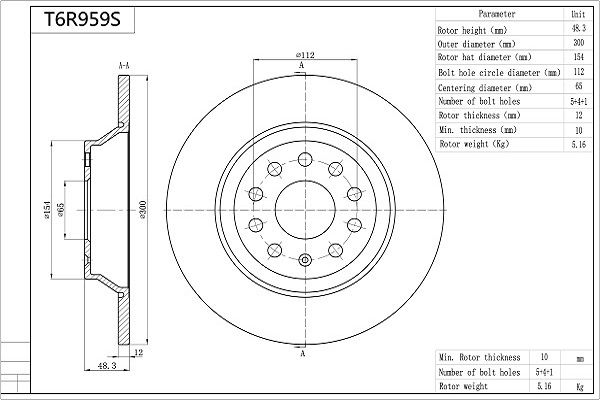 Tarcza hamulcowa AISIN T6R959S
