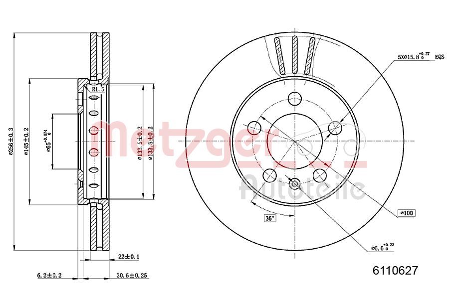 Tarcza hamulcowa METZGER AUTOTEILE 6110627
