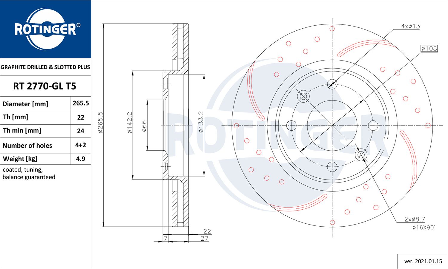 Tarcza hamulcowa ROTINGER RT 2770-GL T5