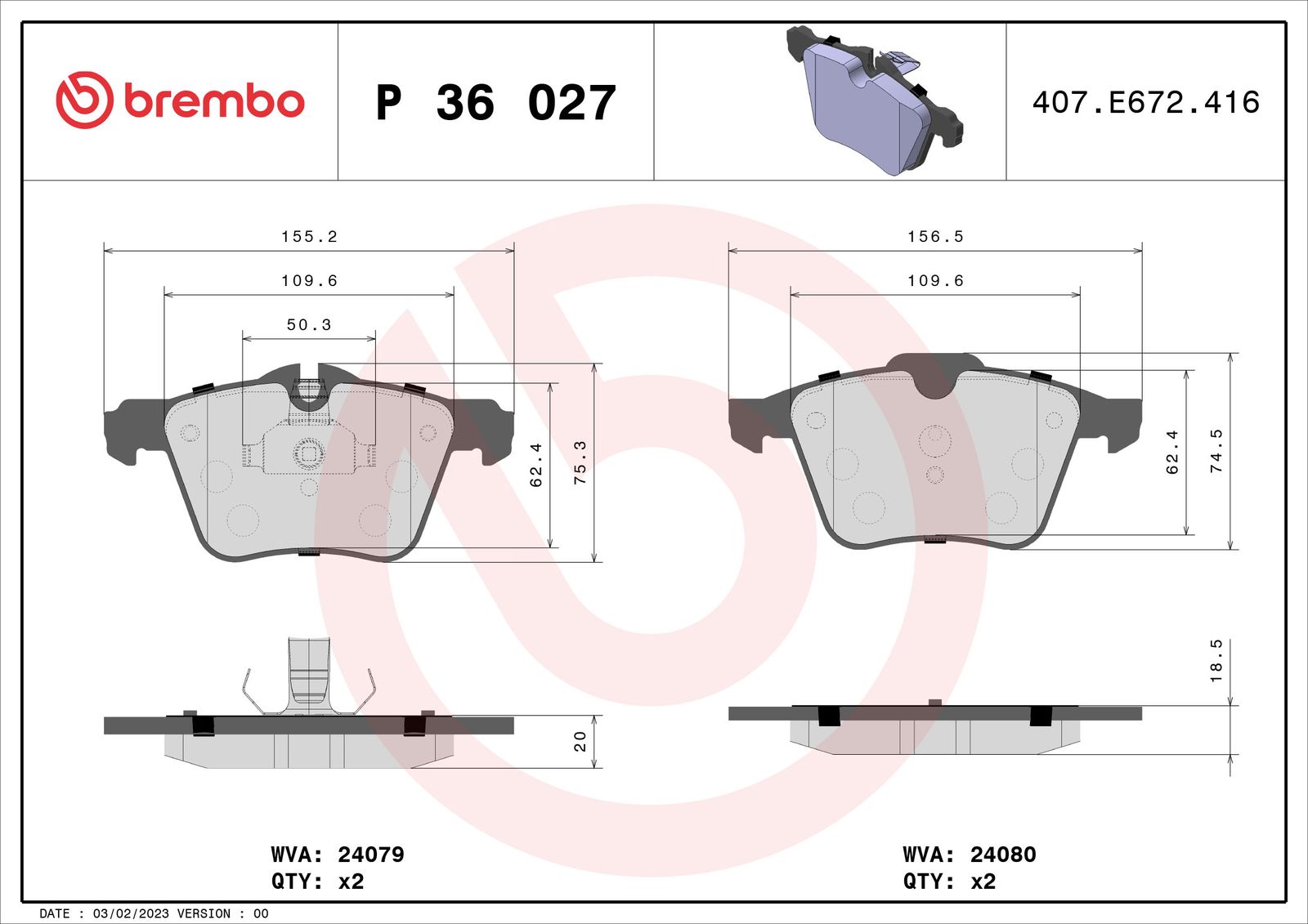 Sada brzdových platničiek kotúčovej brzdy BREMBO P 36 027