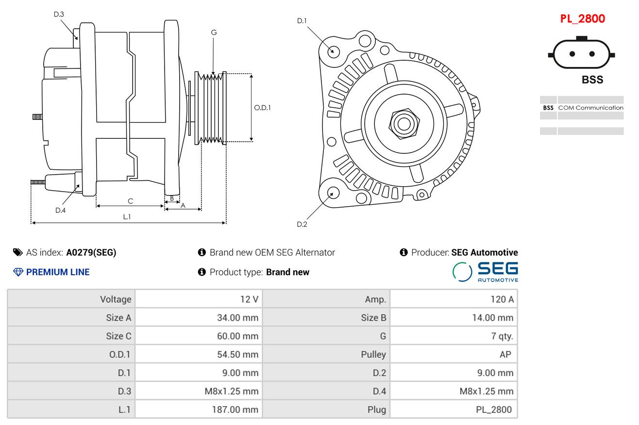 Alternator AS-PL A0279(SEG)