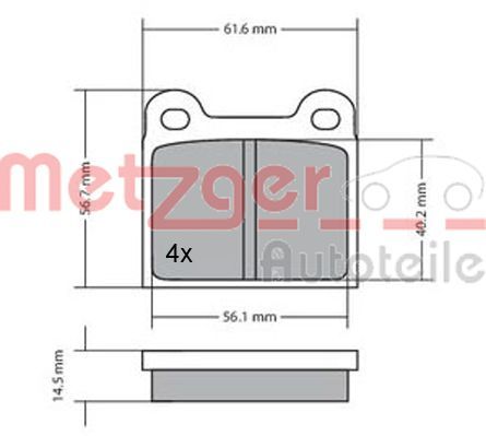 Zestaw klocków hamulcowych, hamulce tarczowe METZGER AUTOTEILE 1170003
