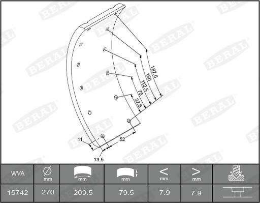 Set garnituri de frictiune, frana tambur BERAL KBL15030.1-1561