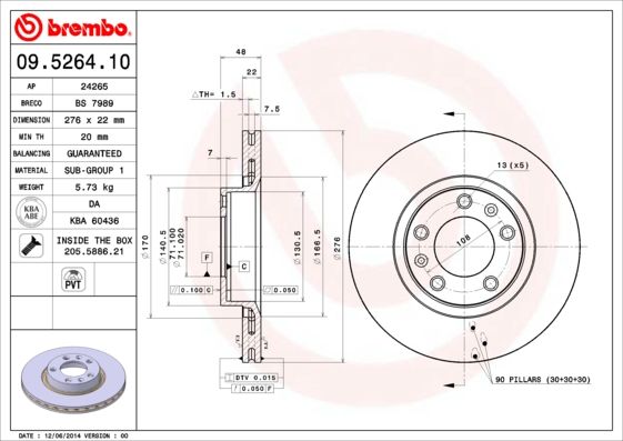 Tarcza hamulcowa BREMBO 09.5264.10