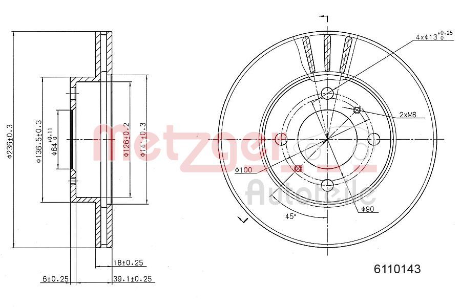 Tarcza hamulcowa METZGER AUTOTEILE 6110143