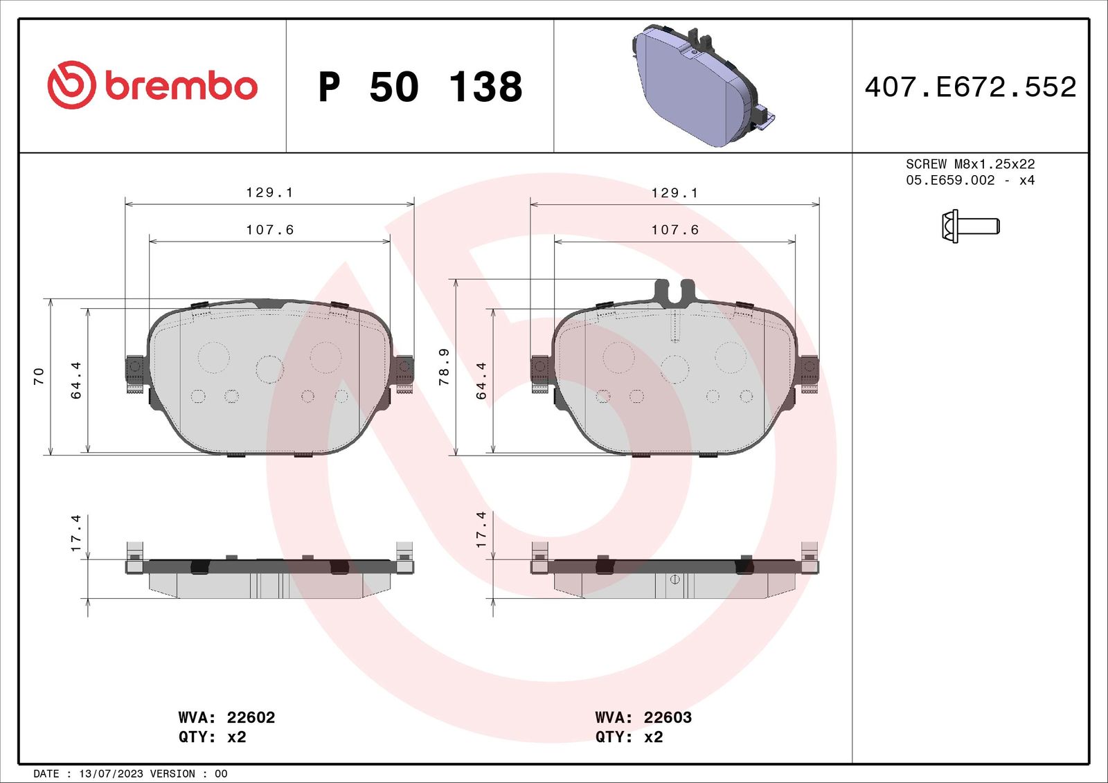 Sada brzdových platničiek kotúčovej brzdy BREMBO P 50 138