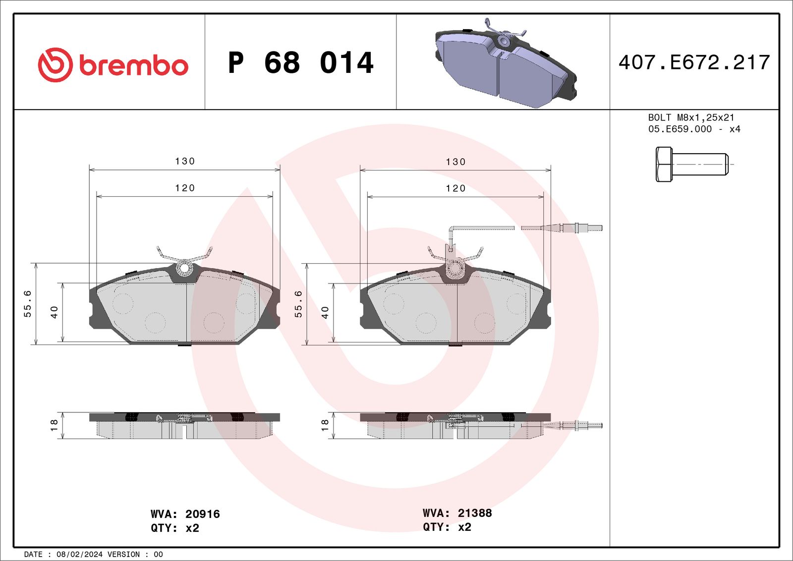 Sada brzdových platničiek kotúčovej brzdy BREMBO P 68 014
