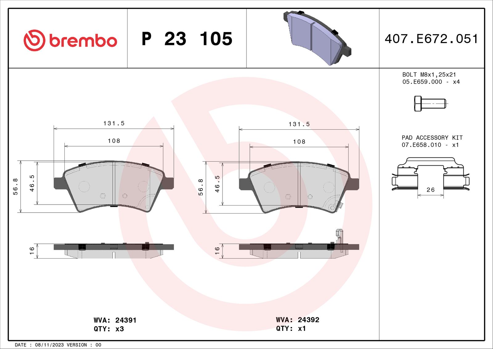 Sada brzdových platničiek kotúčovej brzdy BREMBO P 23 105