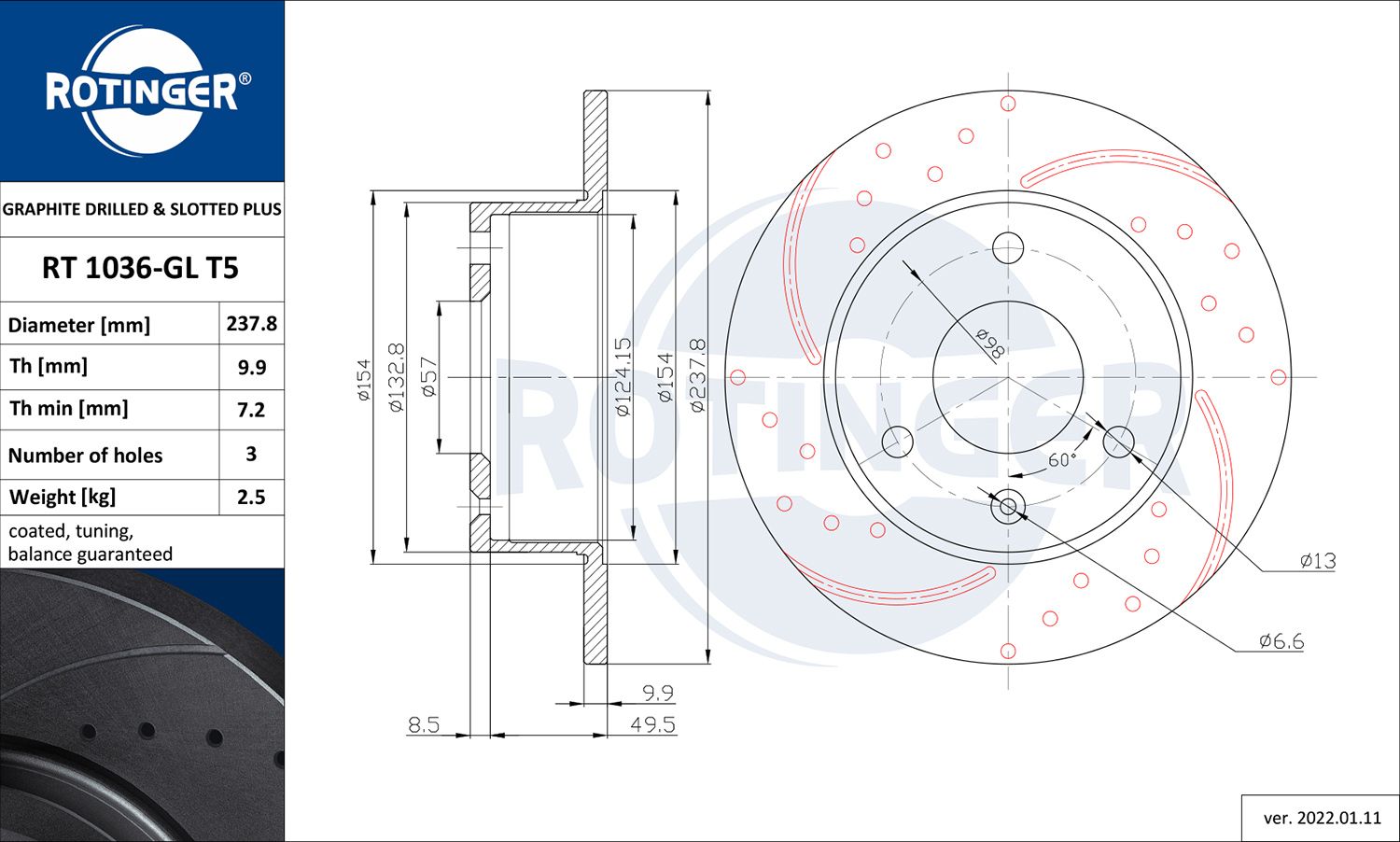 Tarcza hamulcowa ROTINGER RT 1036-GL T5