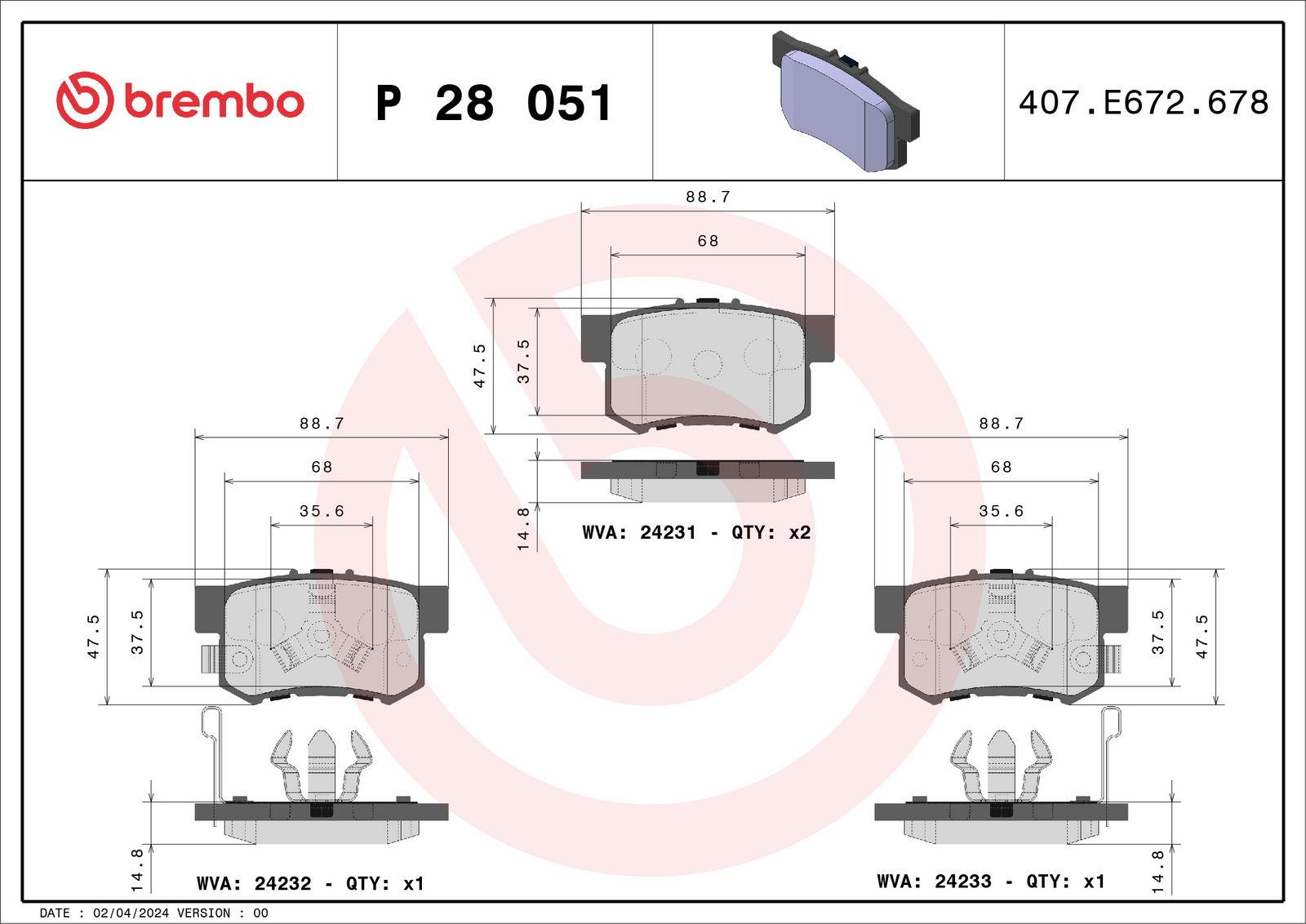 Sada brzdových platničiek kotúčovej brzdy BREMBO P 28 051