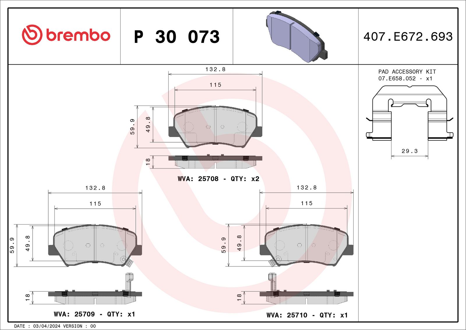 Sada brzdových platničiek kotúčovej brzdy BREMBO P 30 073