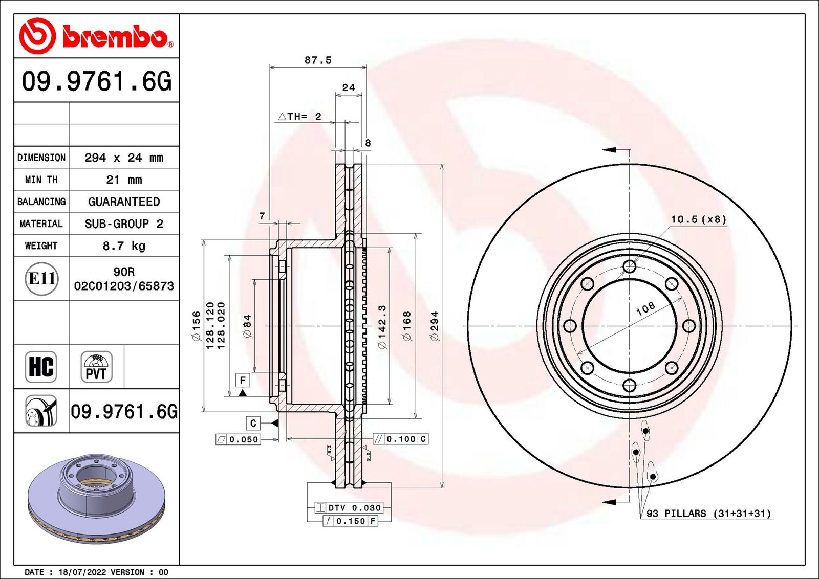 Tarcza hamulcowa BREMBO 09.9761.6G
