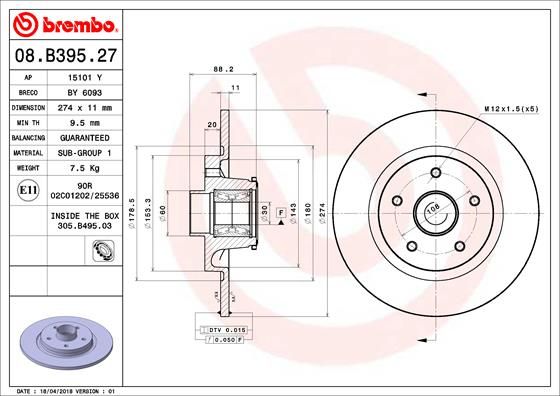 Brzdový kotouč BREMBO 08.B395.27