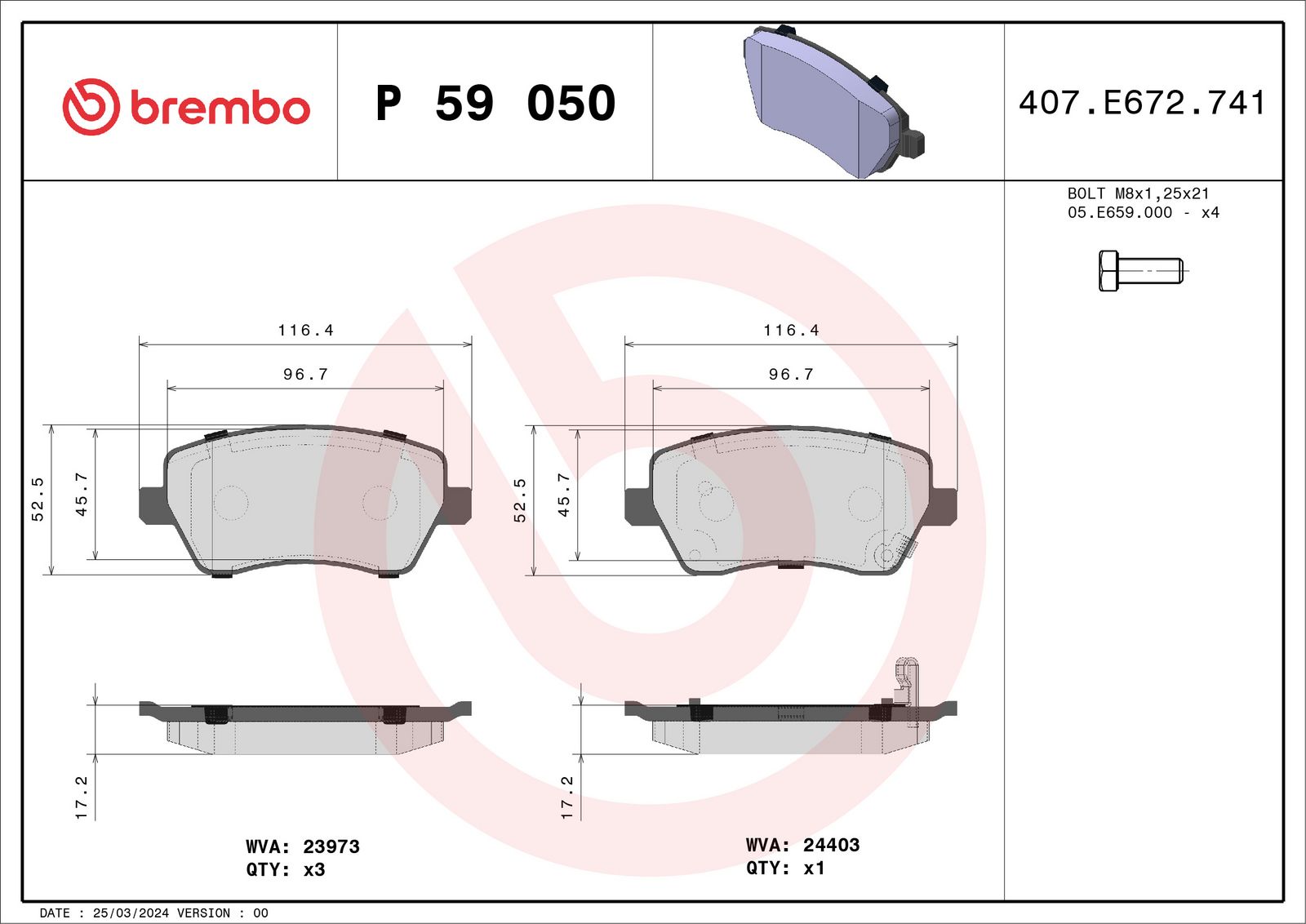 Sada brzdových platničiek kotúčovej brzdy BREMBO P 59 050