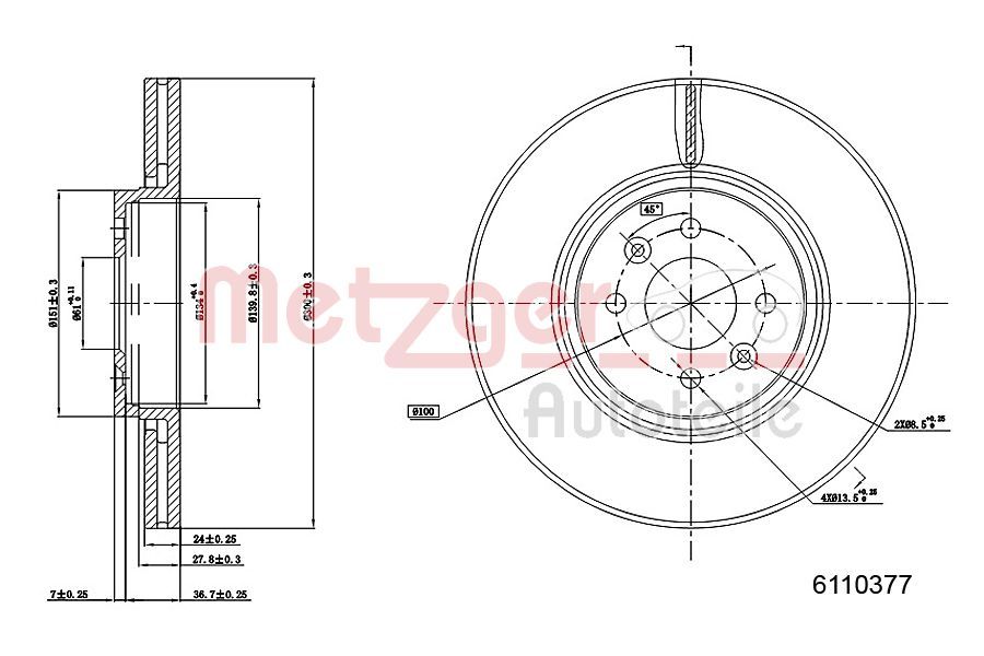 Tarcza hamulcowa METZGER AUTOTEILE 6110377