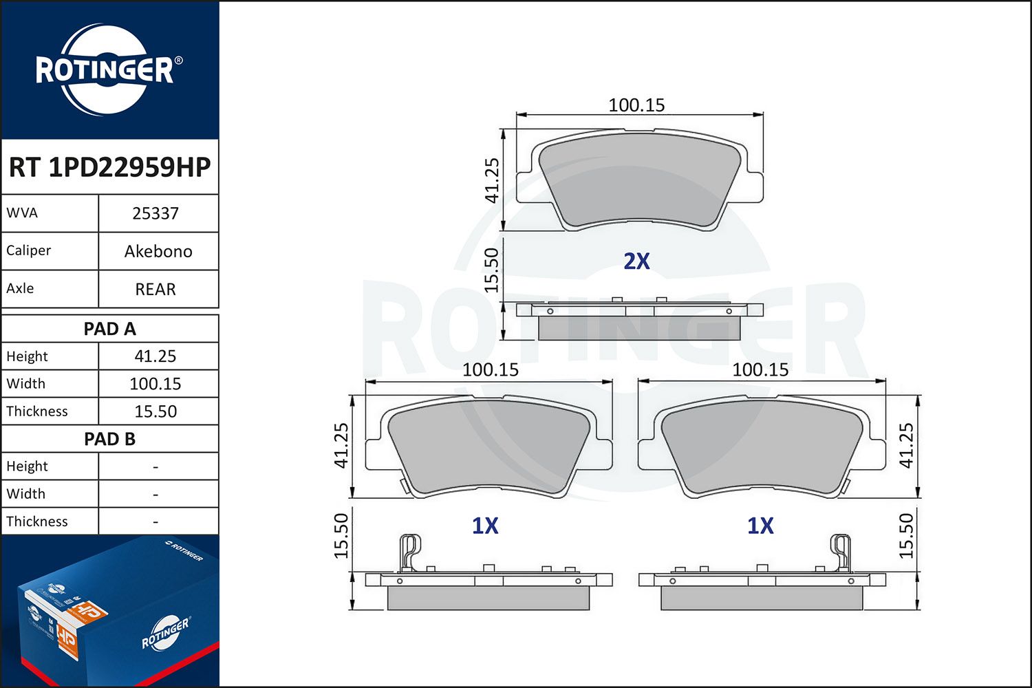Zestaw klocków hamulcowych, hamulce tarczowe ROTINGER RT1PD22959HP