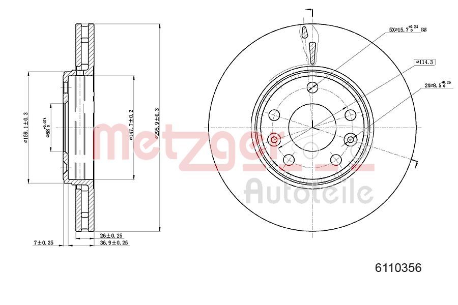 Tarcza hamulcowa METZGER AUTOTEILE 6110356