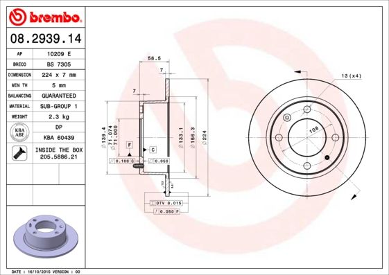 Tarcza hamulcowa BREMBO 08.2939.14