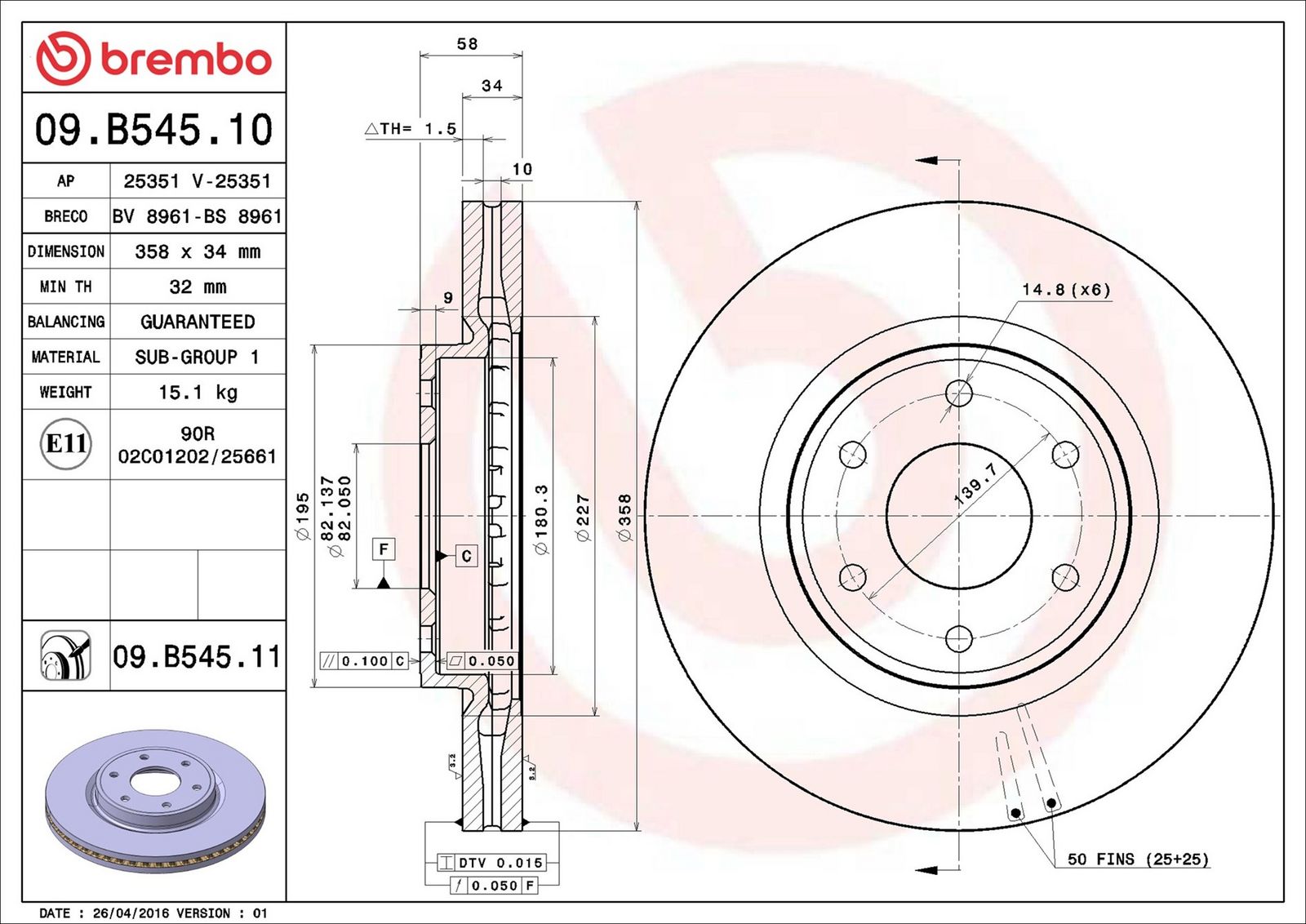 Levně Brzdový kotouč BREMBO 09.B545.11