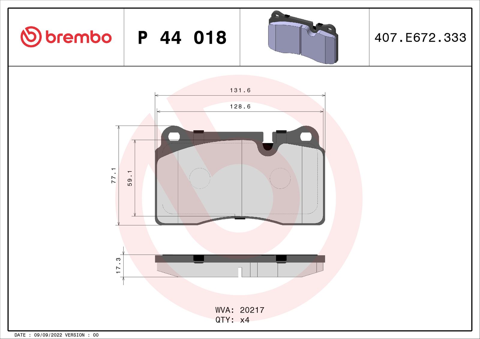 Sada brzdových platničiek kotúčovej brzdy BREMBO P 44 018