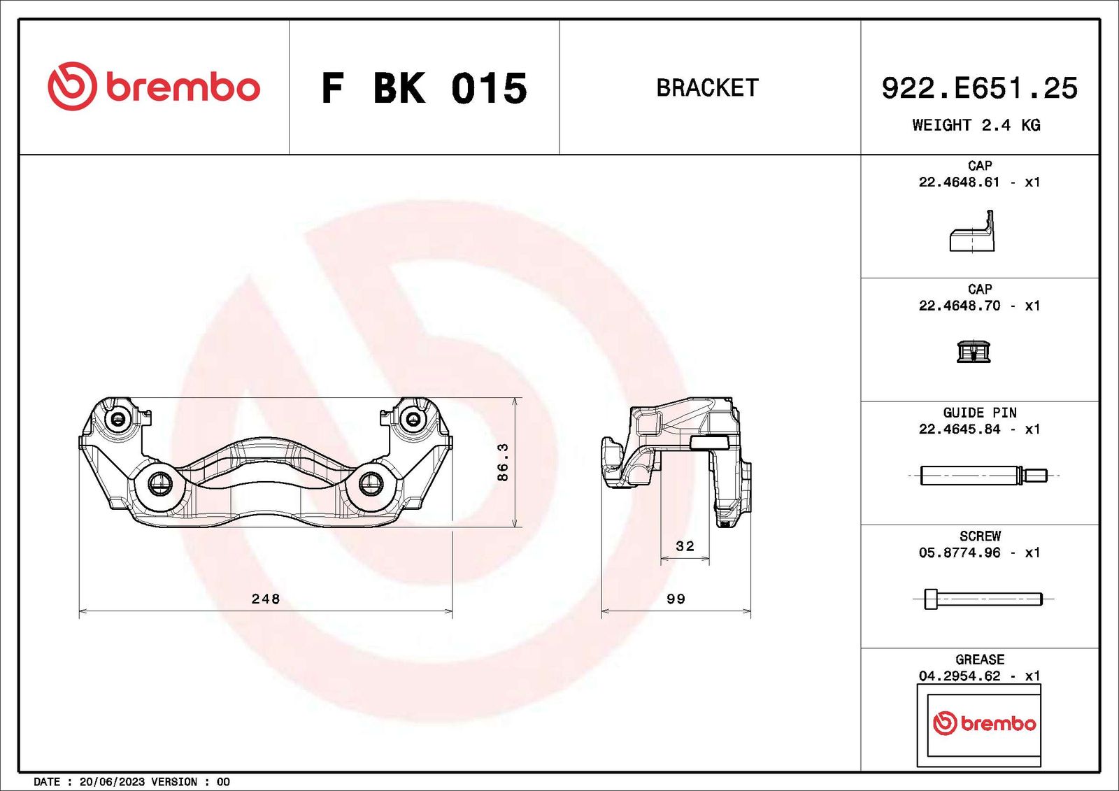 Mocowanie zacisku hamulca - zestaw BREMBO F BK 015