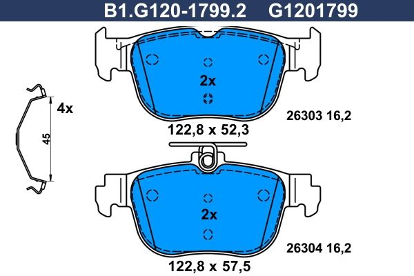 Zestaw klocków hamulcowych, hamulce tarczowe GALFER B1.G120-1799.2
