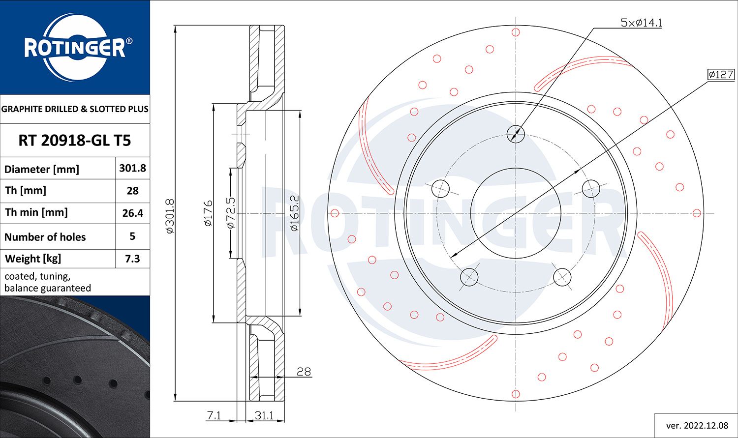 Tarcza hamulcowa ROTINGER RT 20918-GL T5
