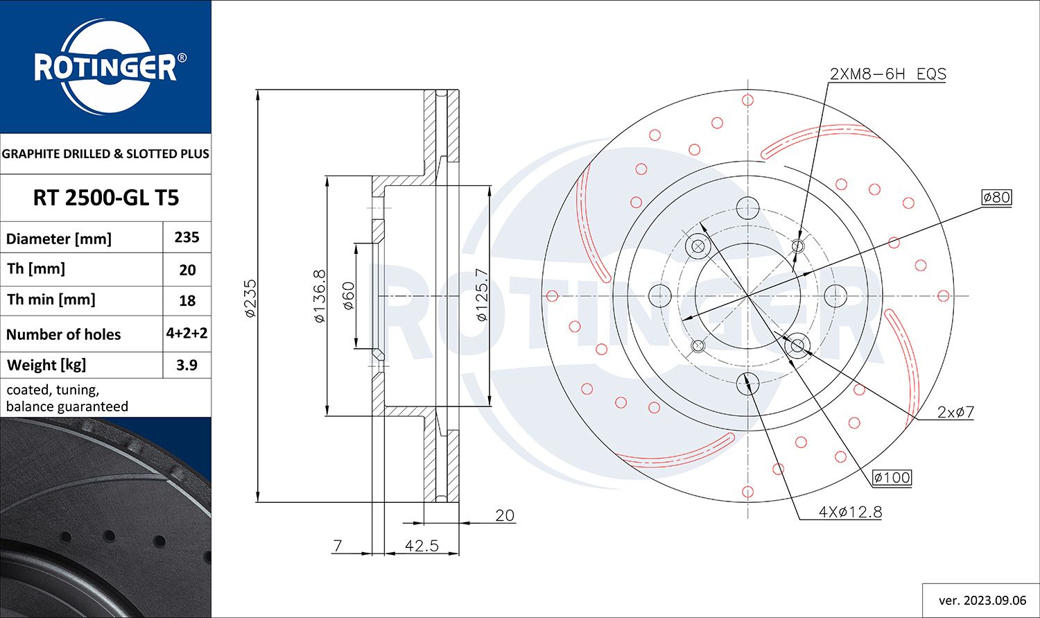Disc frana ROTINGER GRAPHITE DRILLED & SLOTTED PLUS RT 2500-GL T5