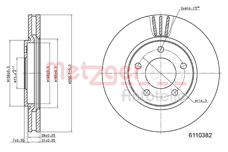 Tarcza hamulcowa METZGER AUTOTEILE 6110382