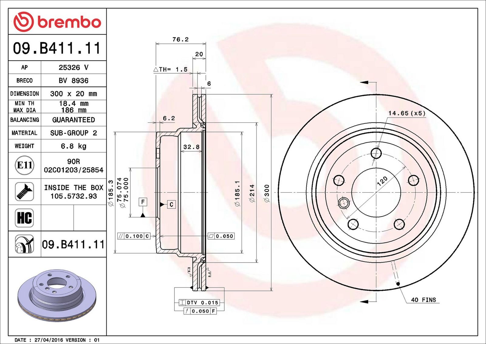 Levně Brzdový kotouč BREMBO 09.B411.11