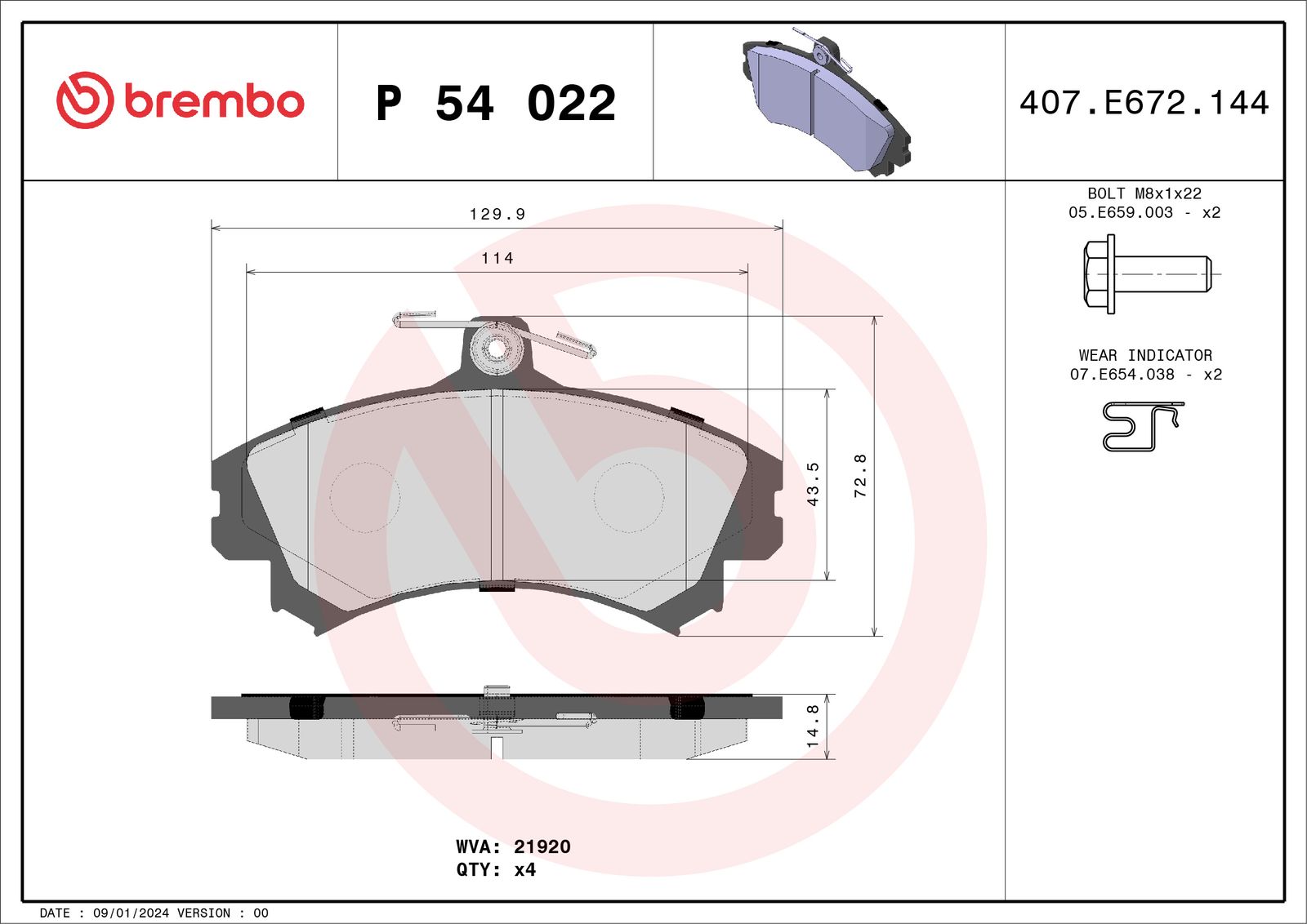 Sada brzdových platničiek kotúčovej brzdy BREMBO P 54 022