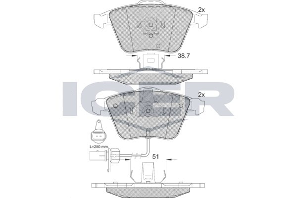 Zestaw klocków hamulcowych, hamulce tarczowe ICER 181654