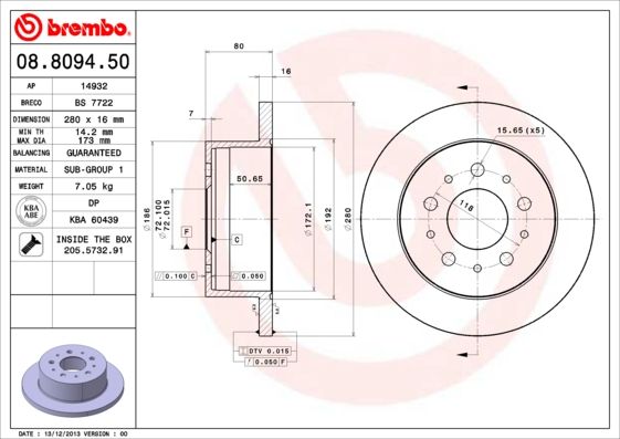 Tarcza hamulcowa BREMBO 08.8094.50