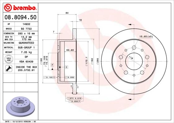 Brzdový kotúč BREMBO 08.8094.50