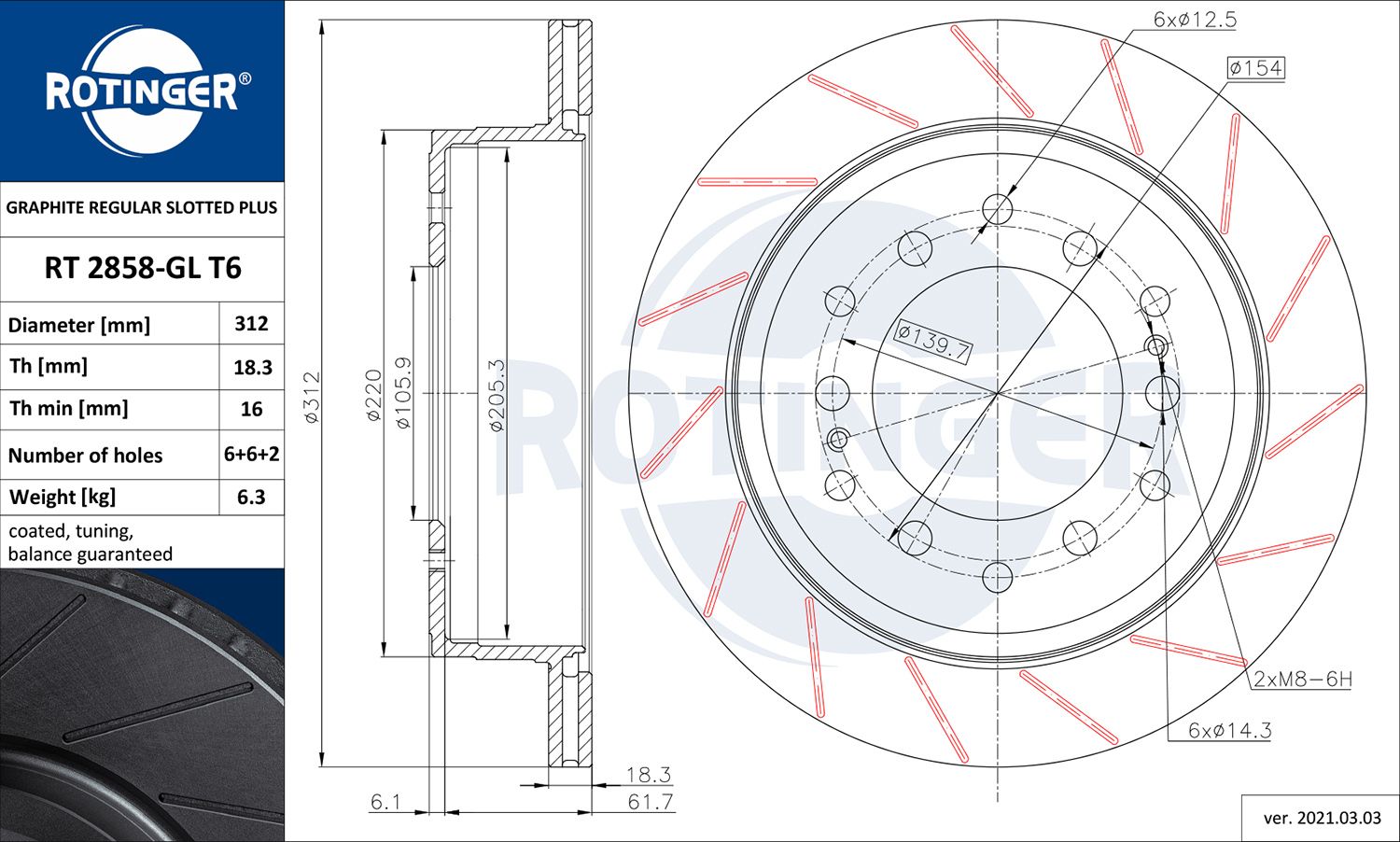 Tarcza hamulcowa ROTINGER RT 2858-GL T6