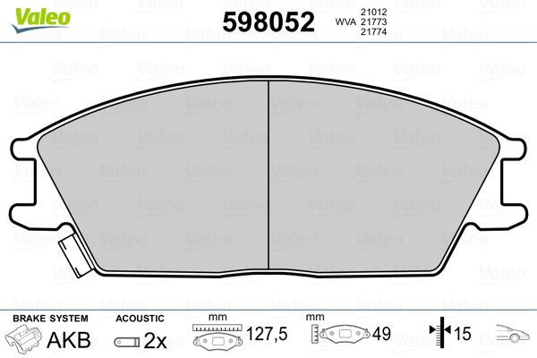 Sada brzdových platničiek kotúčovej brzdy VALEO 598052