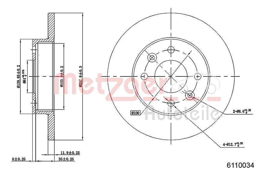 Tarcza hamulcowa METZGER AUTOTEILE 6110034