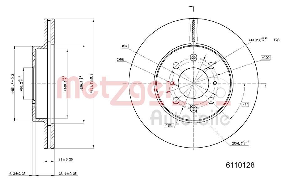 Tarcza hamulcowa METZGER AUTOTEILE 6110128